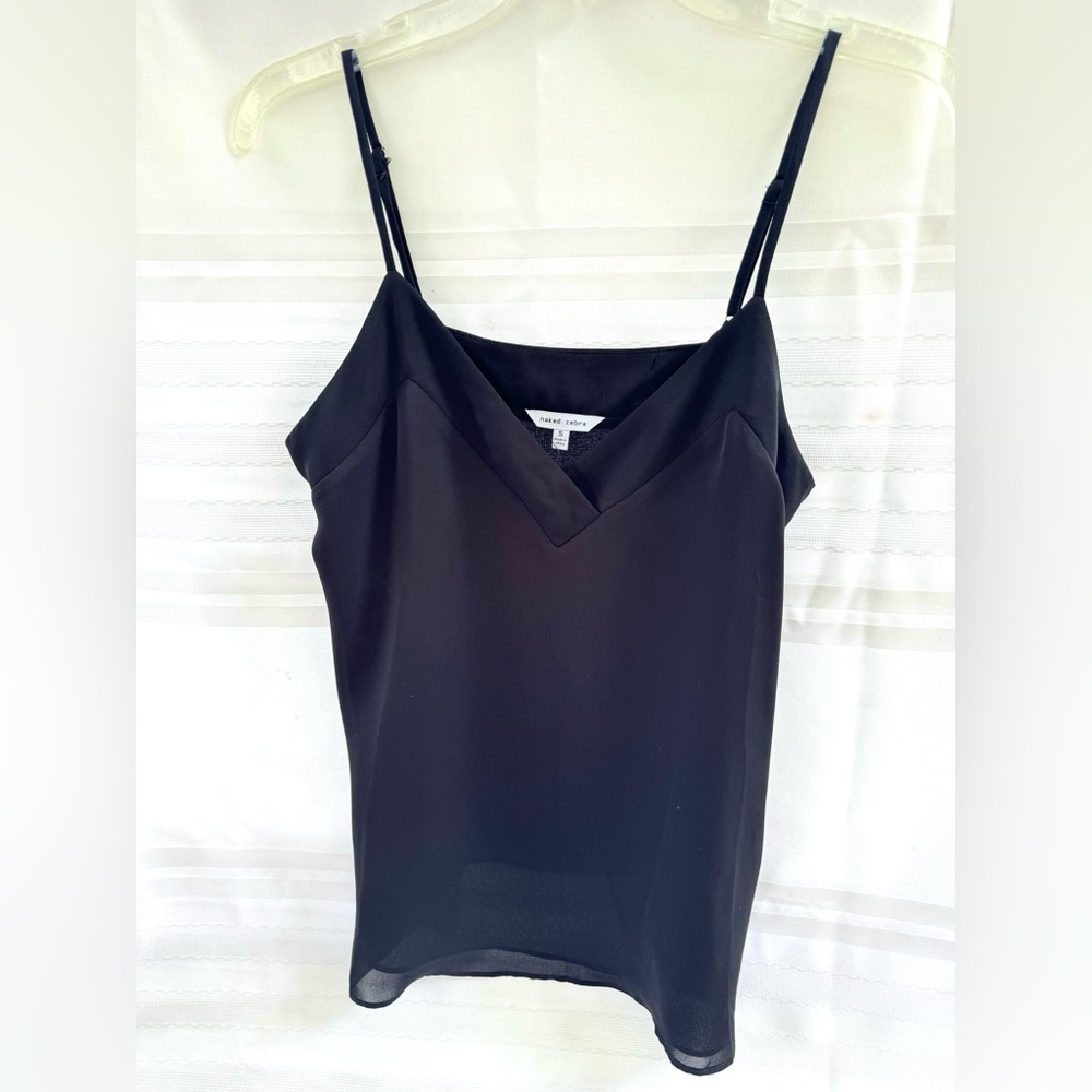 Naked Zebra Solid Black Chiffon Cami Camisole Size Small EUC